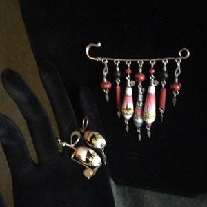 Authentic Navajo beaded hair clip & Earrings S28